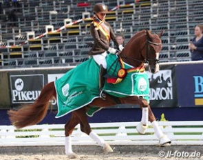 Therese Nilshagen and Dominy win the 5-year old finals at the 2017 Bundeschampionate :: Photo © Astrid Appels