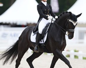 Swiss Carla Aeberhard on the 9-year old Swiss bred Delioh von Buchmatt (by Danone I x Wolkenstein II). Melanie Hofmann first competed the black  as a youngster and rode him at the 2013 and 2014 World YH Championships