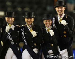 The gold medal winning German team at the 2017 European Dressage Championships: Isabell Werth, Dorothee Schneider, Helen Langehanenberg, Sönke Rothenberger :: Photo © Astrid Appels