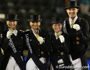 The gold medal winning German team at the 2017 European Dressage Championships: Isabell Werth, Dorothee Schneider, Helen Langehanenberg, Sönke Rothenberger :: Photo © Astrid Appels