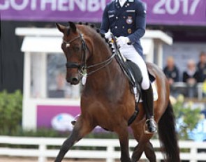 Patrik Kittel and Delaunay rode to "Hot in the City" and "Dancing with Myself". The Oldenburg often looked angry in several movements and the canter work lacked collection, but the half passes were lovely