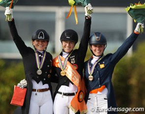 The kur podium at the 2017 European young riders Championships: Anna Christina Abbelen, Hannah Erbe, Jasmien de Koeyer :: Photo © Astrid Appels