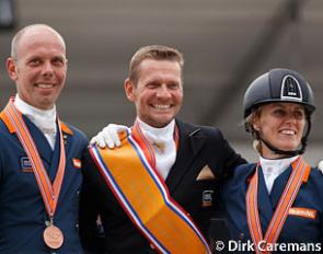 The Grand Prix podium with Minderhoud, Gal and Witte-Vrees at the 2017 Dutch Dressage Championships :: Photo © Dirk Caremans