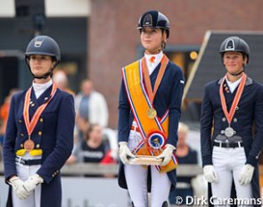 The junior podium at the 2017 Dutch Dressage Championships: Thalia Rockx, Daphne van Peperstraten, Sem Stiemer :: Photo © Dirk Caremans