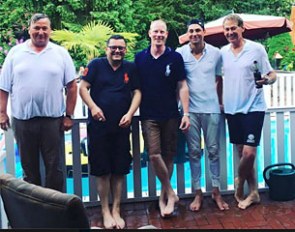 This is how the team at Hof Kasselmann celebrates its massive victory at the 2017 Hamburg Dressage Derby: a wet t-shirt contest after a dip in the pool