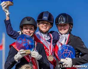 The children's podium at the 2017 Polish Dressage Championships: Liliane van Luyken, Matylda Cybula, Natalia Glebowska :: Photo © Lukasz Kowalski