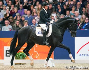 Jennifer Hoffmann and Invershin in the exhibition show at the 2017 KWPN Stallion Licensing :: Photo © Digishots