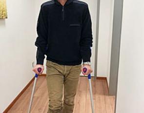 Benjamin Werndl in his fracture walker boot