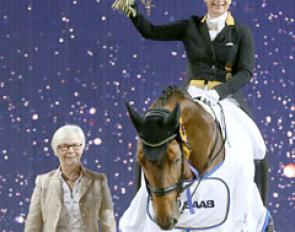 Judge Susanne Baarup with 2017 CDI Stockholm Grand Prix winner Isabell werth on Emilio :: Photo © Ronald Thunholm