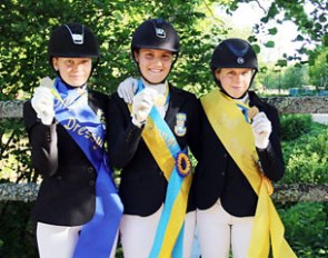 The junior rider medallists Eveline Soderstrom, Cornelia Pettersson, Vendela Eriksdotter Rubin at the 2017 Swedish Dressage Championships :: Photo © Swedish FN