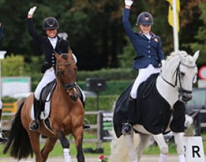 Shanna Baars and Micky Schelstraete in the lap of honour at the 2017 CDI Waregem :: Photo © Chris Coessens