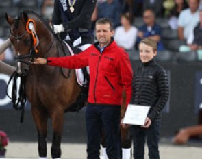 Jan Christensen and Hesselhoj Donkey Boy win bronze. Breeder Hans Jürgen Hoeck by their side