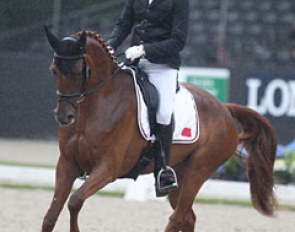 Moroccon Ismail Jilaoui on the French owned Hanoverian mare Flower du Hens (by Floriscount x Rubin-Royal). The mare struggled with the atmosphere in Ermelo