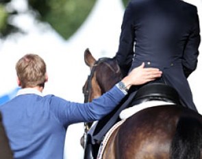 Senta's life partner, Finnish Grand Prix rider Henri Ruoste, gives his girlfriend a pat in the back