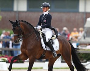 Danish born Luxembourg Kristine Moller on Trakehner Standing O'Vation (by Imperio x Consul). Elegant horse with uphill changes. 