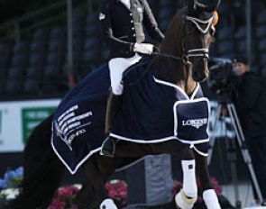 Simone Pearce and Feodoro win the 6-year old preliminary test at the 2017 World Young Horse Championships :: Photo © Astrid Appels