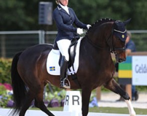 Sandra Sterntorp on Emma Karlsson's Swedish bred Simmebros Martell (by Insterburg x First Wish). The gelding parked himself twice and not wanting to have an argument in the test, Sterntorp retired him