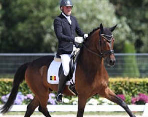 Belgian Nick van Laer on the American owned Swiss warmblood Quinto (by Quaterback x De Niro). The trot was well carried and functional, but not very scopey and the horse was less elastic on the left rein
