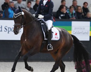 Coached by Dr. Ulf Moller, Czech Hana Vasaryova saddle the Hanoverian bred David du Plessis Belliere (by Dressage Royal x Hochadel). The old fashioned but very obedient horse has a strong, pushing hindleg