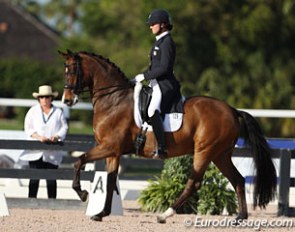Owner Betsy Juliano watching Adrienne Lyle competing her 2011 PSI Auction horse Riccidoff (by Riccione x Don Davidoff)
