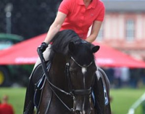 Nadine Capellmann schooling her small tour horse Look at Me