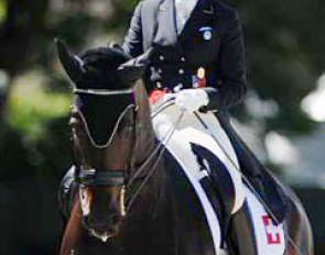 Silvia Ikle and Salieri CH (by Sinclair) in the warm up ring at 2007 CDIO Aachen :: Photo © Barbara Schnell