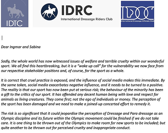 The joint letter sent by the IDOC, IDRC, and IDTC to the FEI