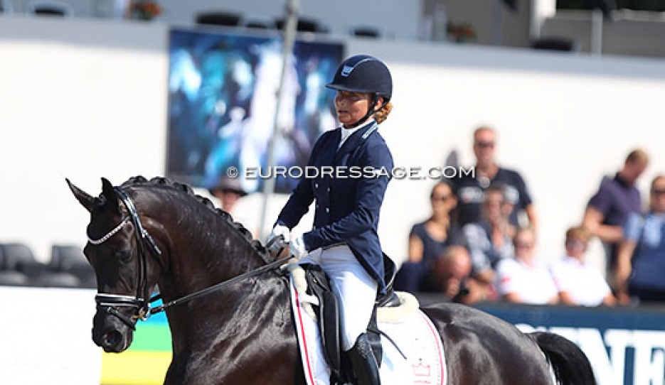 Anne Troensegaard and Delizia at the 2018 World Young Horse Championships :: Photo © Astrid Appels