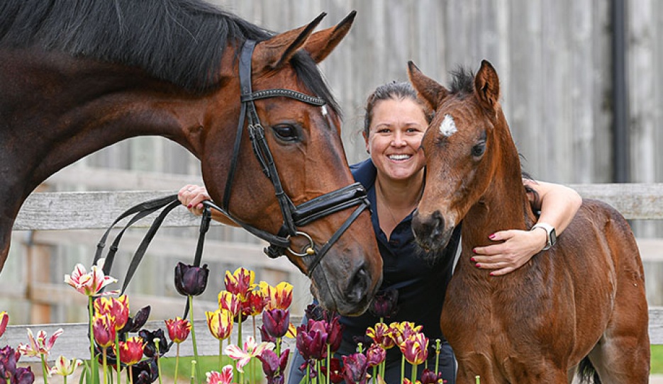 Emma Blundell with flagship mare Mount St John Freestyle and her embryotransfer foal by Glamourdale