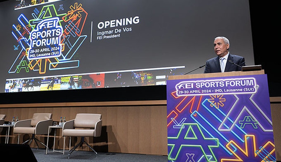 FEI president Ingmar de Vos opens the 2024 FEI Sports Forum :: Photo © FEI