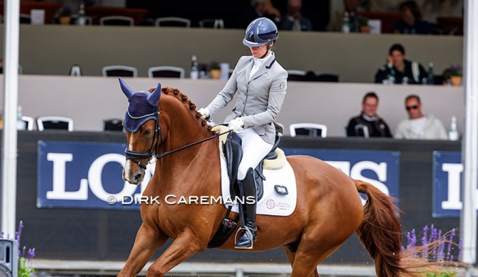 Dominique D'Hoore - Van der Horst on Tsar van de Wolfshoeve at the 2024 World Young Horse Championships :: Photo © Dirk Caremans