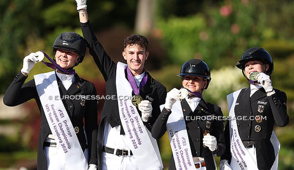 Team gold for Germany at the 2025 European Under 25 Championships in Kronberg: Von Wulffen, Treffinger, Hendricks, Schölermann:: Photos © Astrid Appels