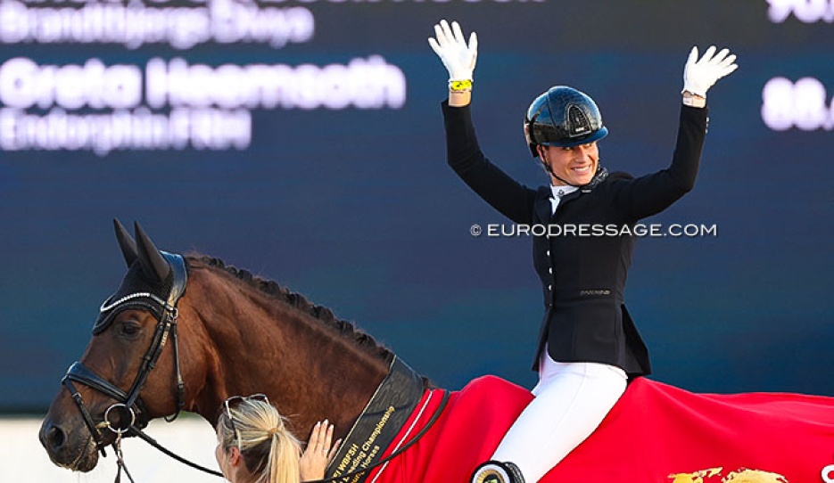 Dinja van Liere and Red Viper win the 6-year old division at the 2025 World Young Horse Championships :: Photo © Astrid Appels