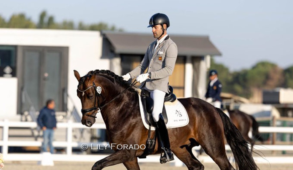 Alejandro Sanchez del Barco and the Oldenburg stallion Eterno win the 4-year old division at the 2025 Spanish Young Horse Championships :: Photo © Lily Forado