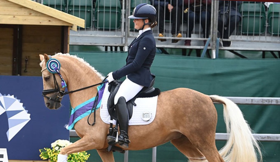 Queenie Moule and Amden Supreme Golden Dancer at the 2025 British Dressage Championships :: Photo © Kevin Sparrow
