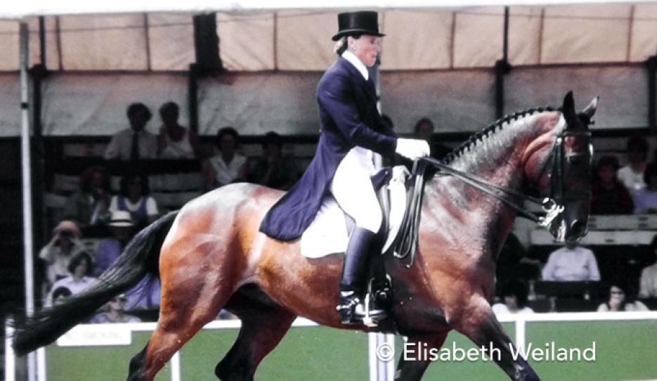 Trish Gardiner on Throughbred Wily Imp xx at the 1987 European Dressage Championships :: Photo © Elisabeth Weiland