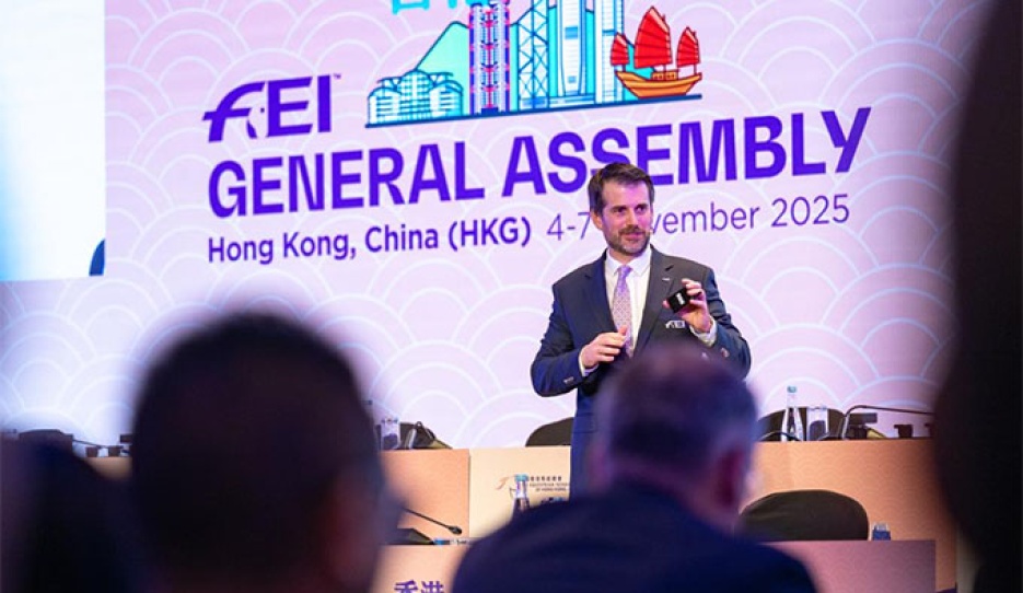 Gaspard Dufour, FEI Director of Technology Operations, during the presentation of Equipass at the FEI GEneral Assembly 2025 in Hong Kong :: © FEI / Shortcut by Jason