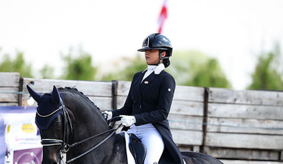 Indian rider Divyakriti Singh on Improver at the 2025 CDI Sint-Truiden :: Photo © Astrid Appels