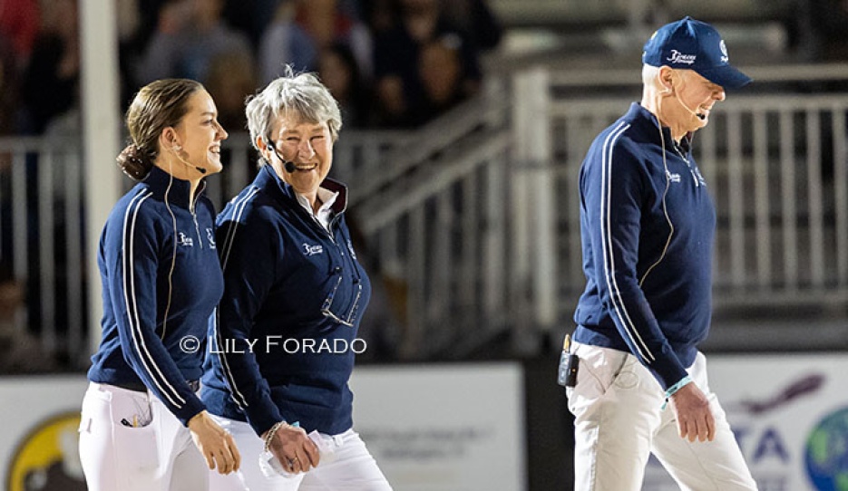 Cathrine Laudrup Dufour, Kyra Kyrklund and Jan Brink in the Dressage Infusion Masterclass in Wellington, Florida :: Photos © Lily Forado