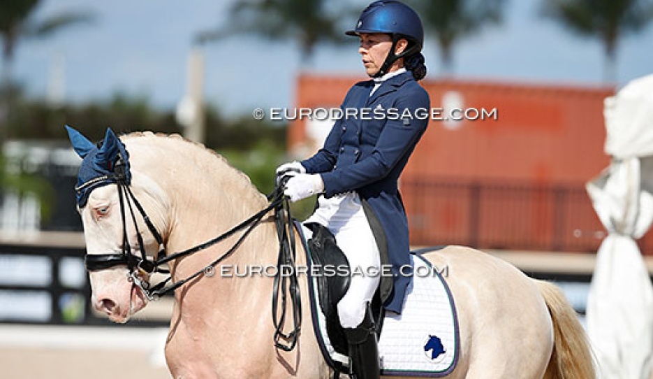 Catherine Malone and the 8-year old stunningly talented Lusitano  Opium SR (Guardião do Penedo x Pino) :: Photo © Astrid Appels