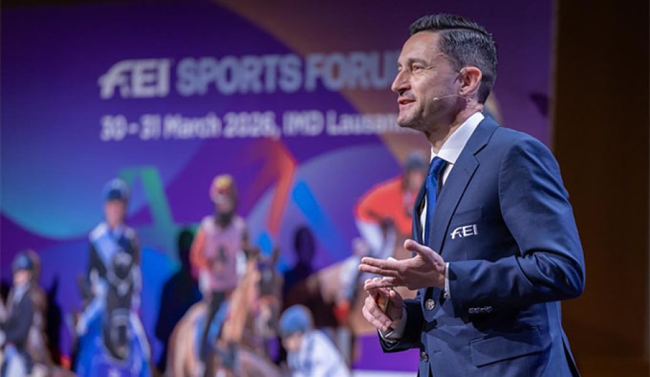 François Vergnol, FEI Executive Director, Commercial, Marketing & Communications, presented the FEI Marketing & Communications Strategy 2026-2030 to the FEI Sports Forum 2026. © FEI/Germain Arias-Schreiber