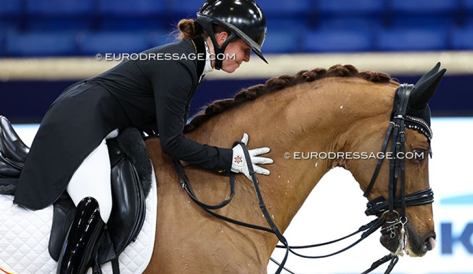 Charlotte Defalque on Botticelli at their final competition ride as a pair at the 2025 CDI-W Mechelen :: Photo © Astrid Appels