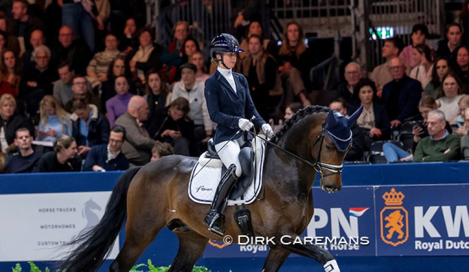 Kim Alting and Fiji at the 2026 KWPN Stallion Licensing show :: Photo © Dirk Caremans
