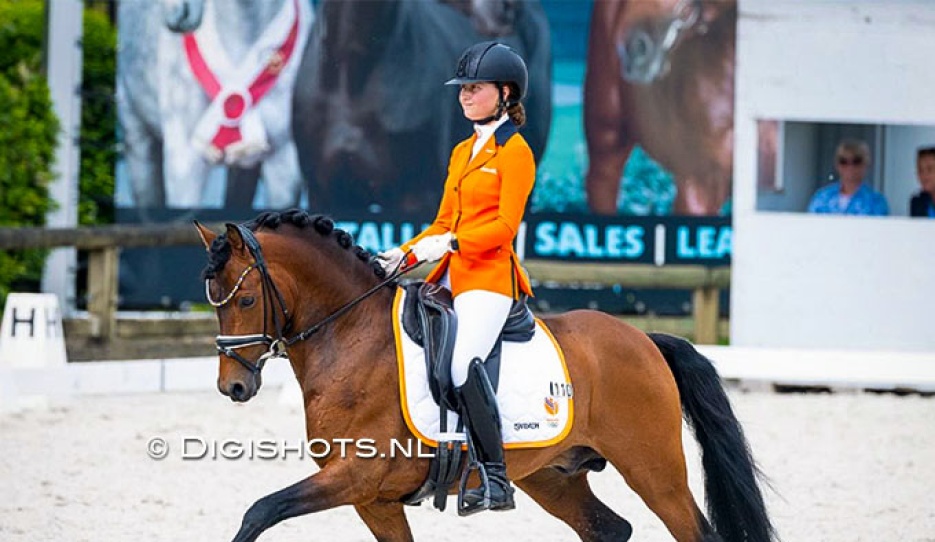 Esmae Niessen on Alfons Rieg' German bred and owned Ganymed W at the 2026 CDIO Lier :: Photo © Digishots