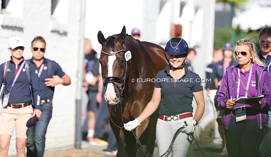 Horses being presented for trot up at the 2026 World Championships Dressage :: Photo © Astrid Appels