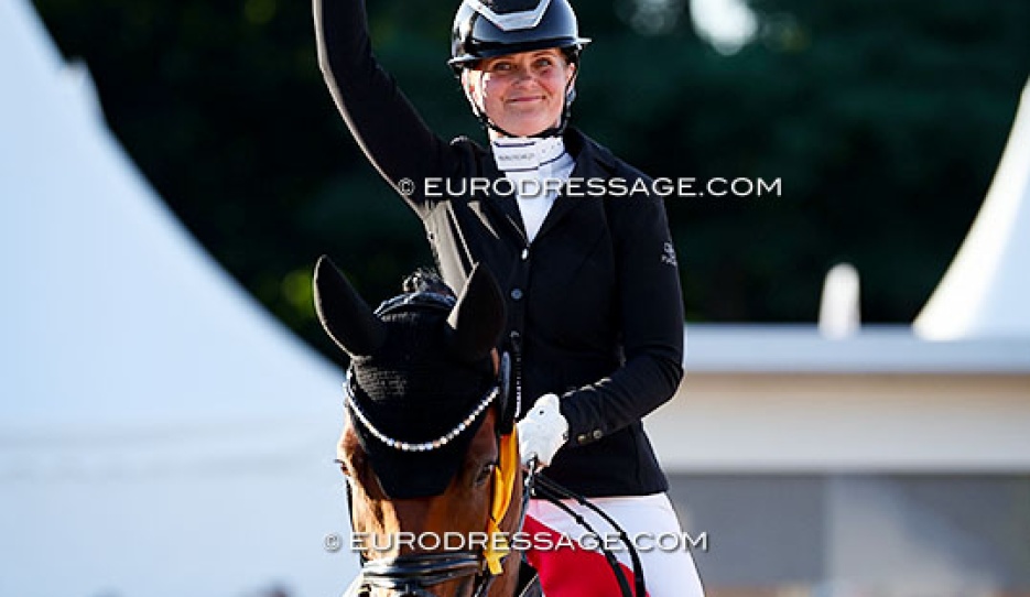 Betina Jaeger and Faustino G win the 6-year old final at the 2026 World Young Horse Championships :: Photo © Astrid Appels