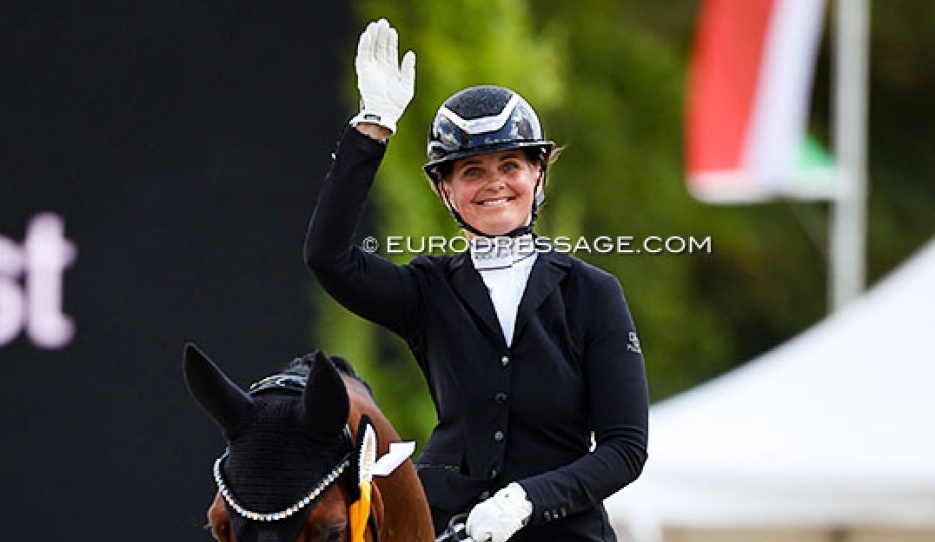 Betina Jaeger and Faustino G win the 6-yo preliminary test at the 2026 World Young Horse Championships :: Photo © Astrid Appels