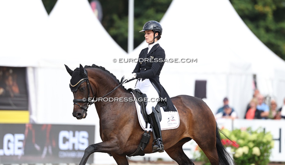 Carina Scholz and La Jolie SW OLD win the 7-year old consolation finals at the 2026 World Young Horse Championships :: Photo © Astrid Appels