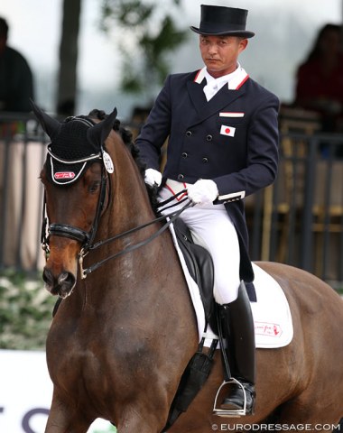 Japan's Kiichi Harada trying to get his WEG qualification scores on Egistar here in Wellington, Florida, coached by Christoph Koschel