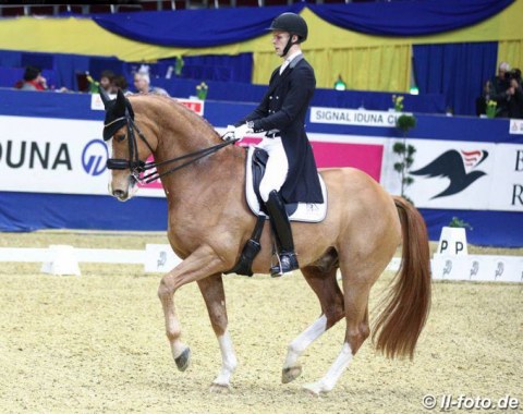 Daniel Bachmann Andersen on Blue Hors Zepter. The Zack offspring showed lovely trot extensions and a piaffe with much potential. The first one was a bit wide in front, but the passage was active and engaged. Good extended walk and the best pi-pa was on the final centerline